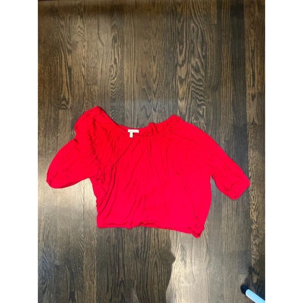 Joie Soft Women’s Cherry Red Off Shoulder Top ruched one shouldershirt | XS